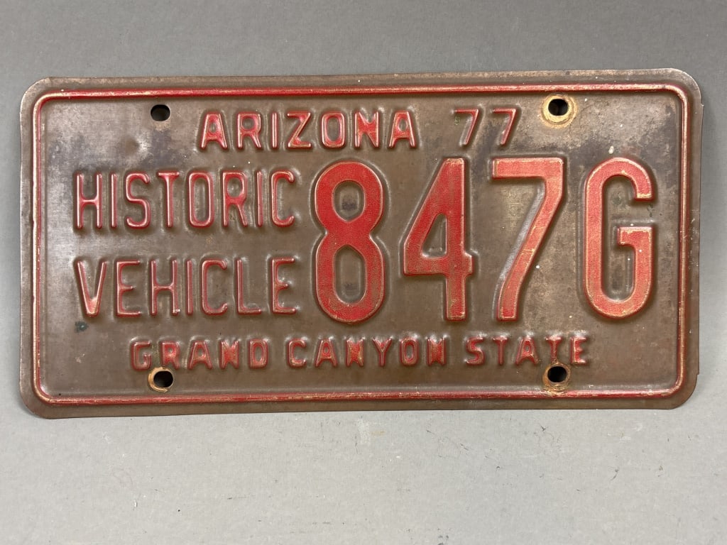 1977 Arizona Historic Vehicle 847G License Plate: See all photos as a better idea of condition.