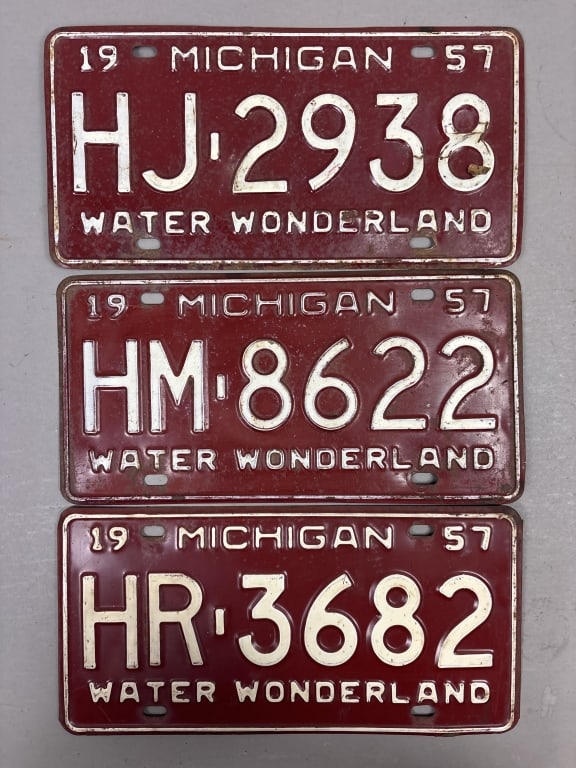 Lot of 3 1957 Michigan Water Wonderland Plates: See all photos as a better idea of condition.