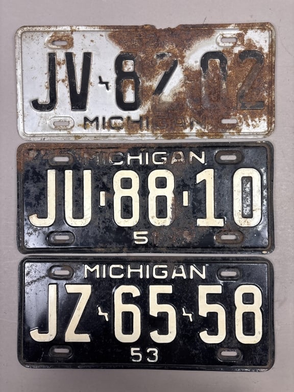 Lot of 3 1950s Michigan Vintage License Plates: See all photos as a better idea of condition.