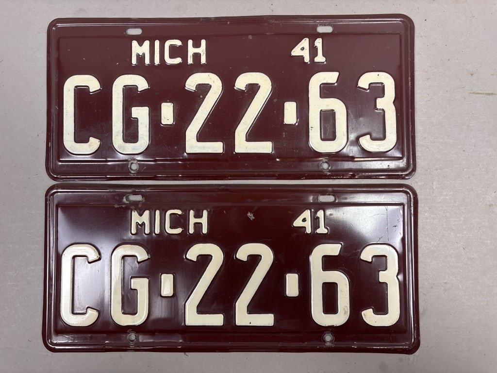 Pair of 1941 Michigan CG-22-63 License Plates: See all photos as a better idea of condition.