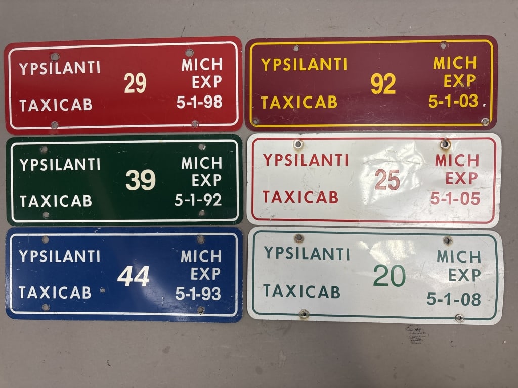 Lot 6 1990s Ypsilanti Michigan Taxicab Plates: See all photos as a better idea of condition.