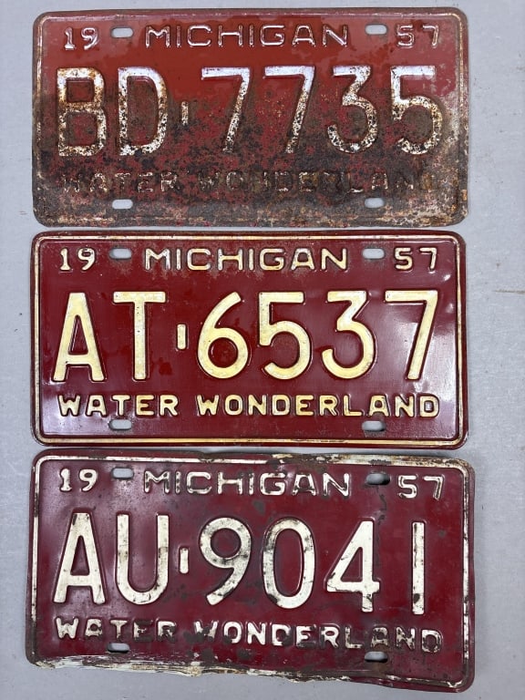 Lot of 3 1957 Michigan Water Wonderland Plates: See all photos as a better idea of condition.