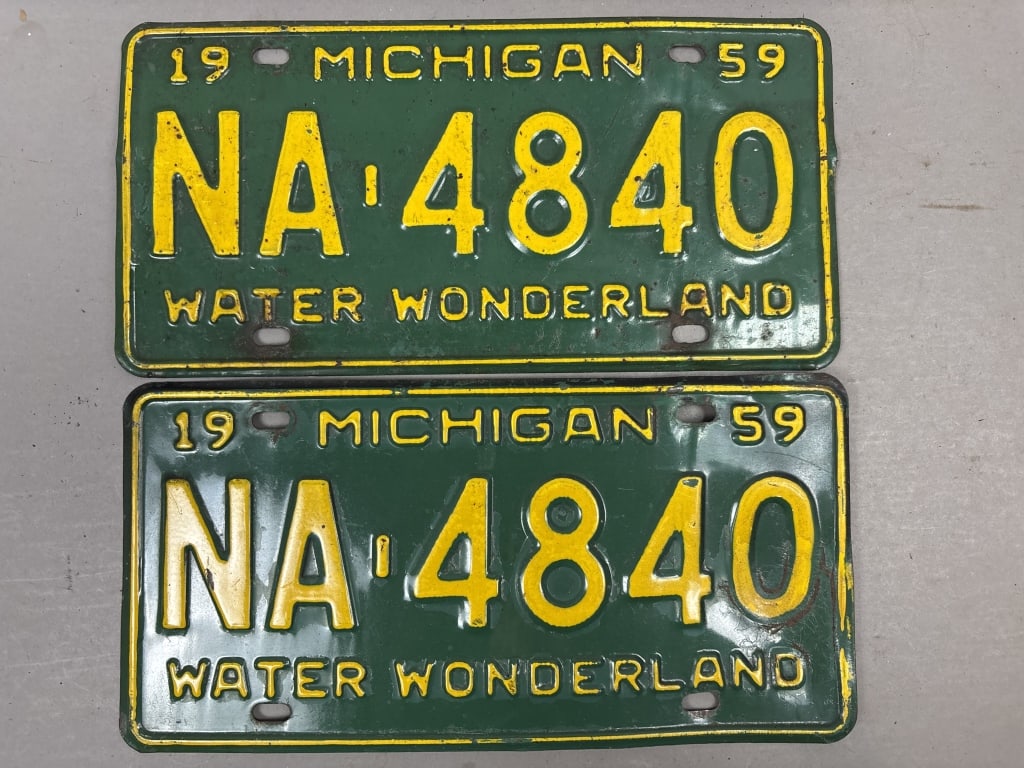 Pair of 1959 Michigan NA-4840 License Plates: See all photos as a better idea of condition.