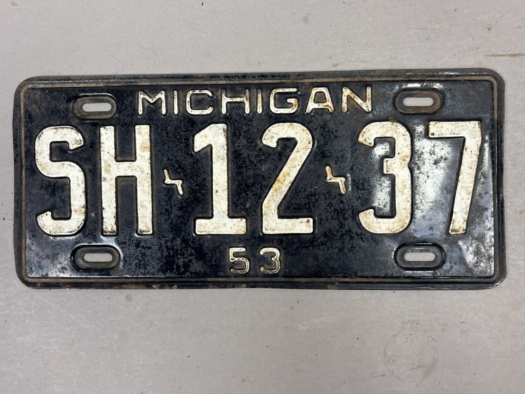 1953 Michigan SH-12-37 Antique License Plate: See all photos as a better idea of condition.