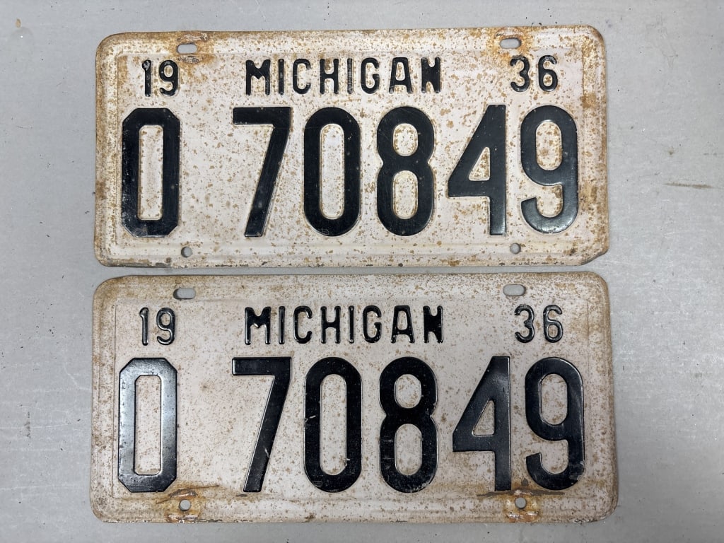 Pair of 1936 Michigan O70849 License Plates: See all photos as a better idea of condition.