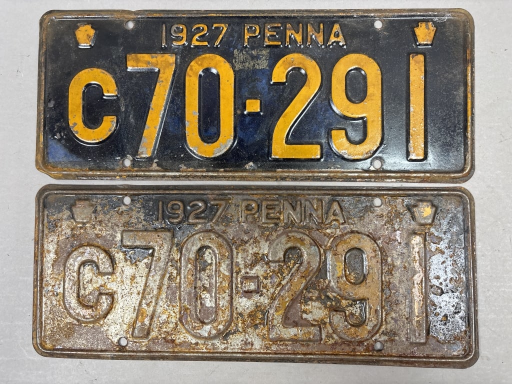 Pair of 1927 Pennsylvania C70-291 License Plates: See all photos as a better idea of condition.