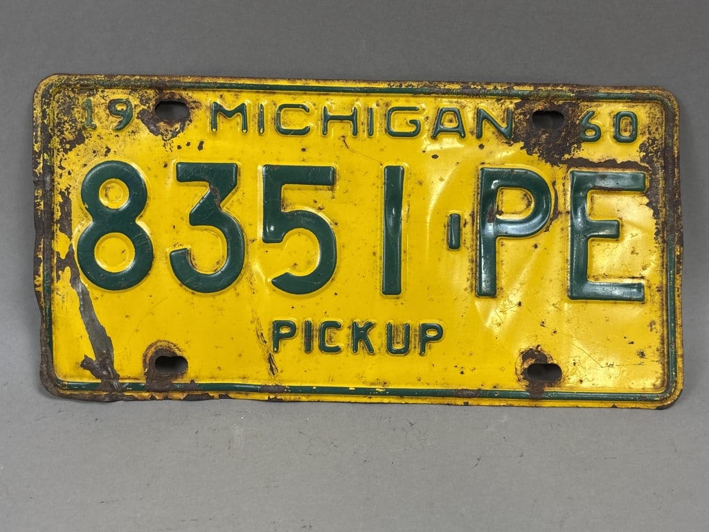 1960 Michigan Pickup 8351-PE Vintage License Plate: See all photos as a better idea of condition.