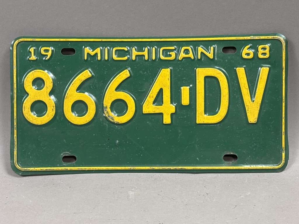 1968 Michigan 8664-DV Antique License Plate: See all photos as a better idea of condition.
