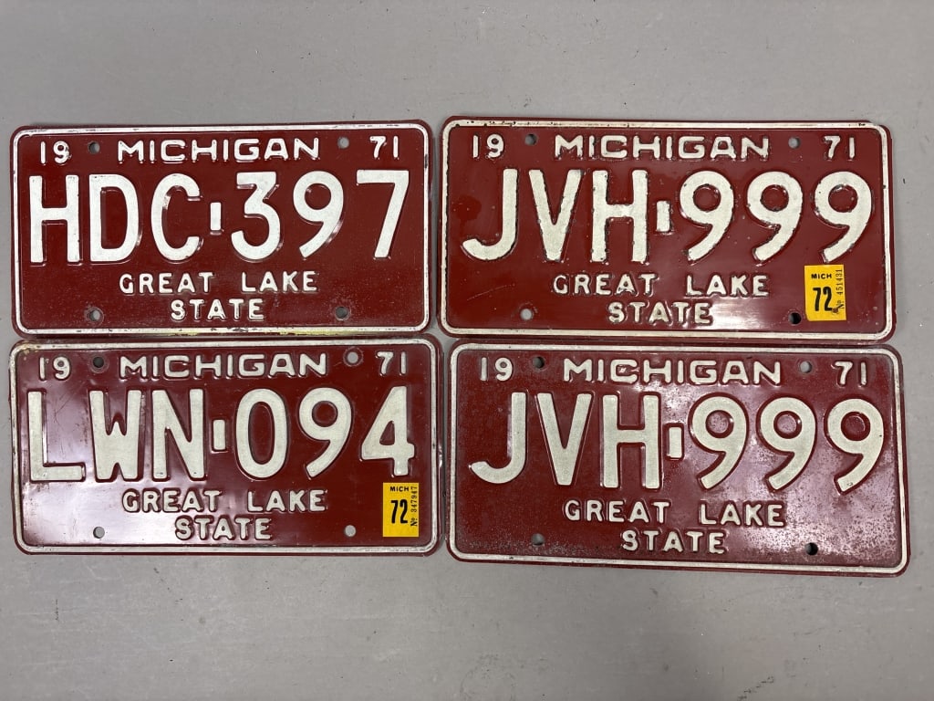 Lot of 4 1971 Michigan Great Lake State Plates: See all photos as a better idea of condition.