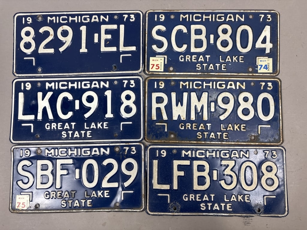 Lot of 6 1973 Michigan Great Lake State Plates (1 of 4)