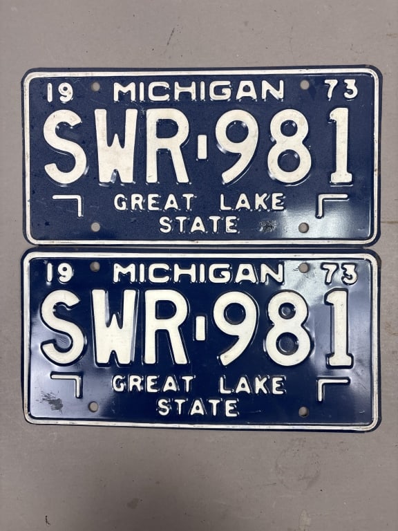 Pair of 1973 Michigan SWR-981 License Plates: See all photos as a better idea of condition.