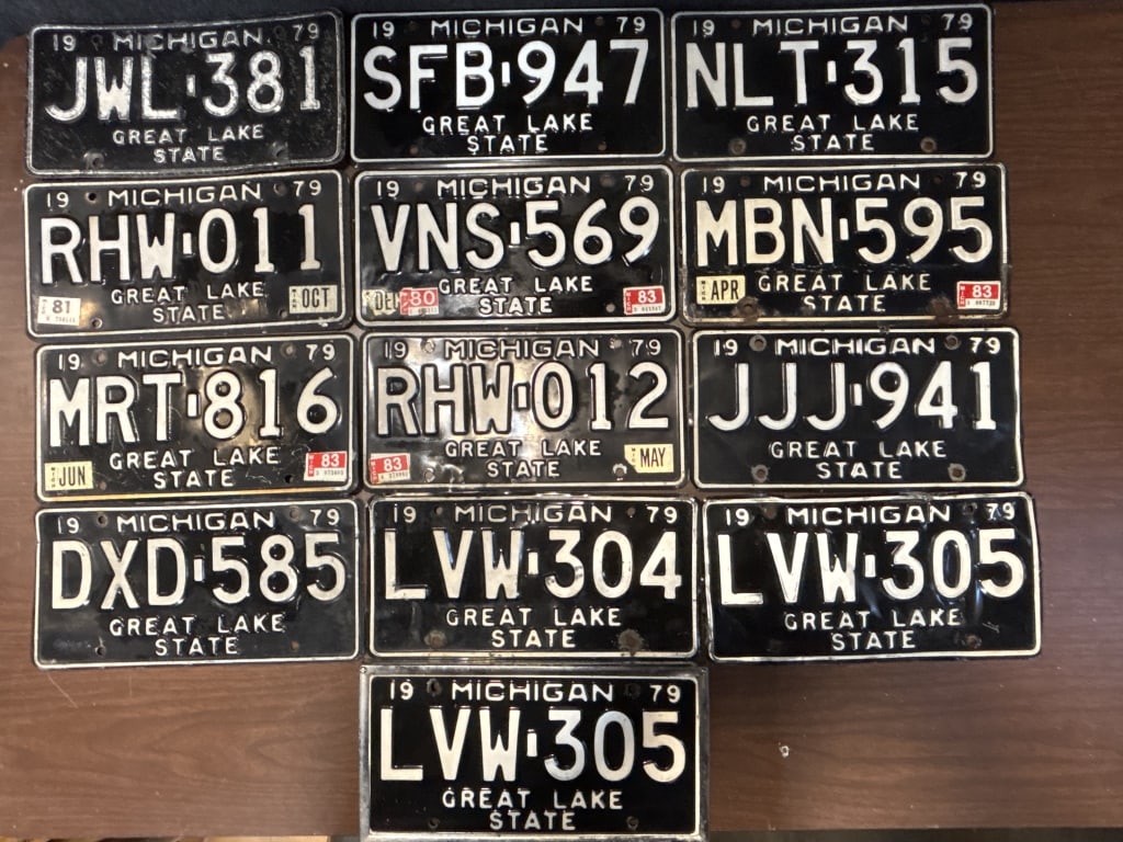 Lot of 13 1979 Michigan Great Lake State Plates: See all photos as a better idea of condition.