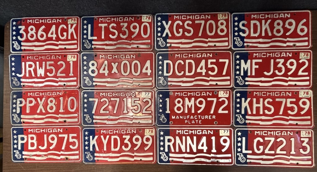 Lot 16 1976 Michigan Bicentennial License Plates: See all photos as a better idea of condition.