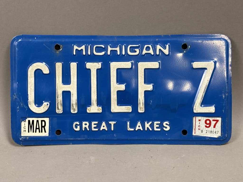 1997 Michigan Chief Z Personalized License Plate: See all photos as a better idea of condition.