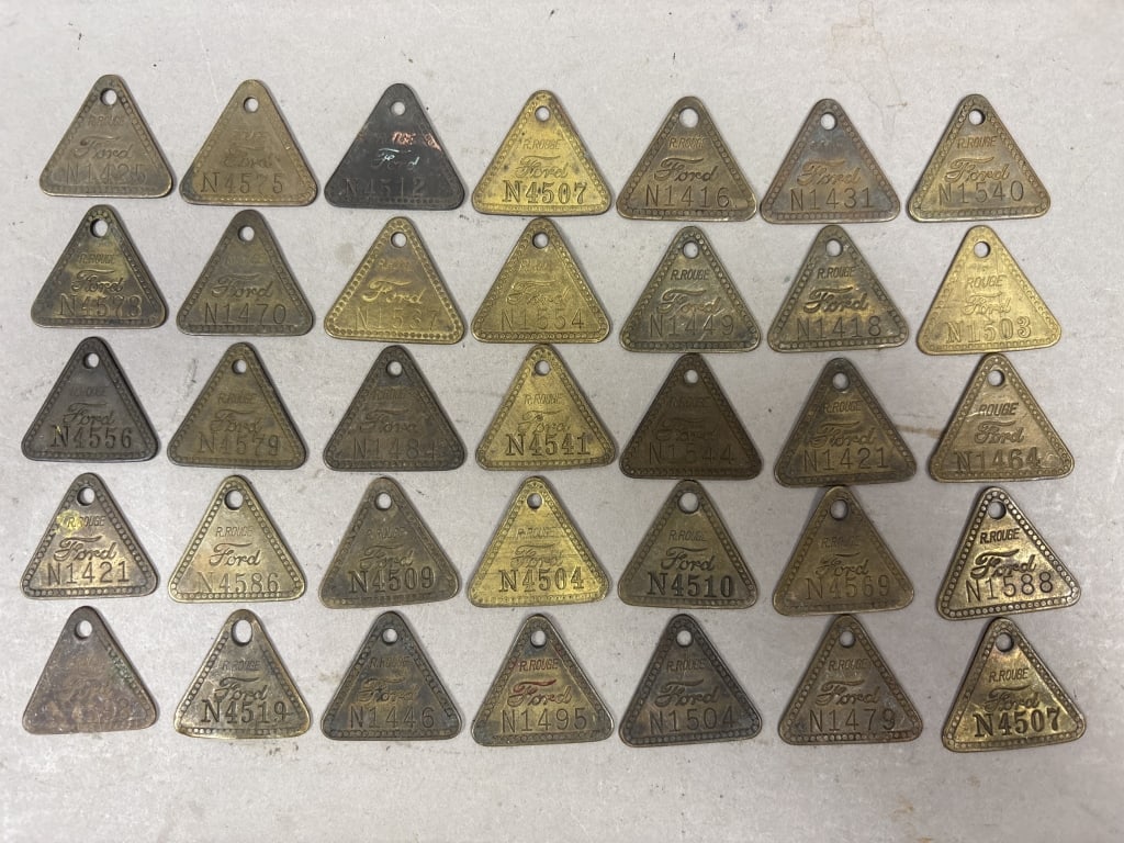 Lot of 35 Ford Motor Company Rouge Plant Tags: See all photos as a better idea of condition.