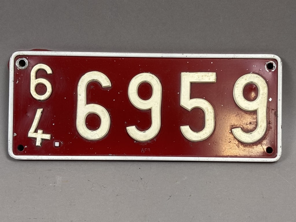 1964 Belgium 6959 Metal w/ Plastic Numbers Plate: See all photos as a better idea of condition.