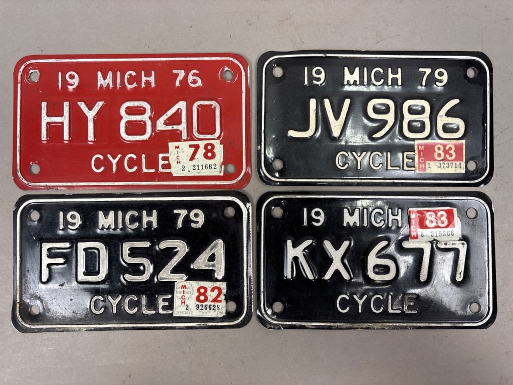 Lot 4 Michigan 1976 79 Motorcycle License Plates: See all photos as a better idea of condition.