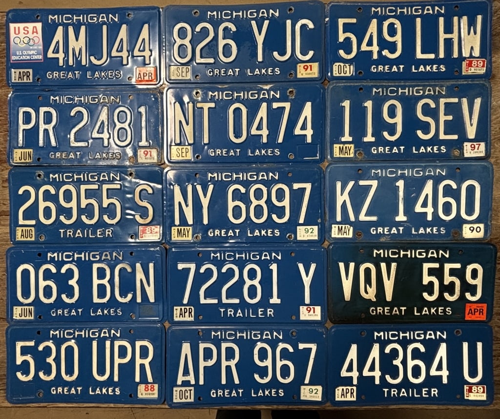 Lot of 15 Assorted Michigan 1980s-2000s Plates: See all photos as a better idea of condition.