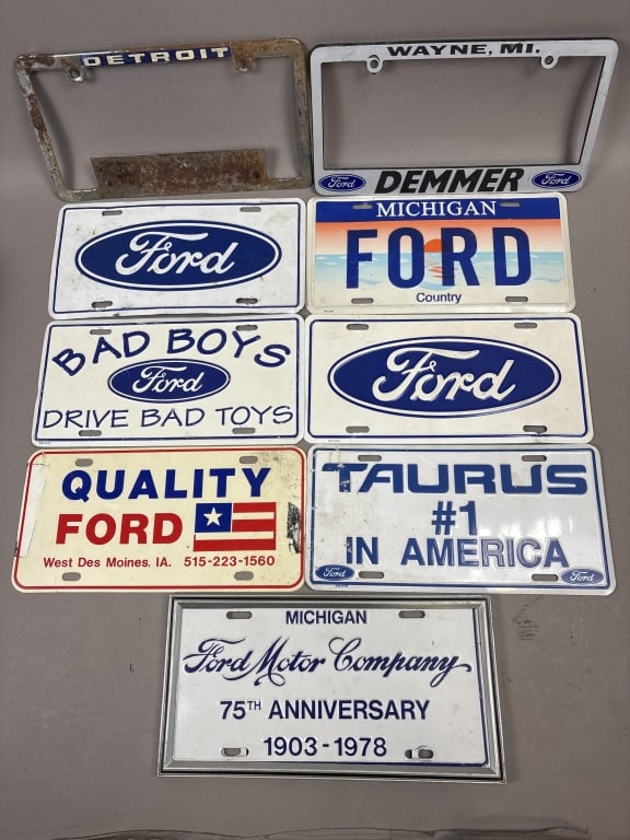 Lot of 9 Ford Motor Co License Plates & Frames (1 of 7)