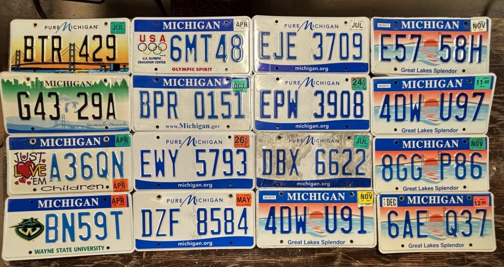 Lot of 16 Assorted Michigan Dates & License Plates: See all photos as a better idea of condition.
