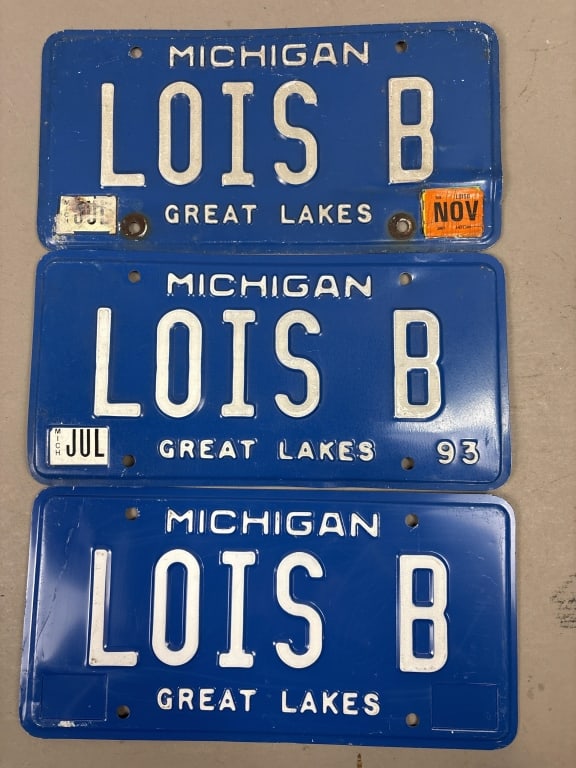 Lot of 3 Michigan Lois B Personalized License Plates: See all photos as a better idea of condition.