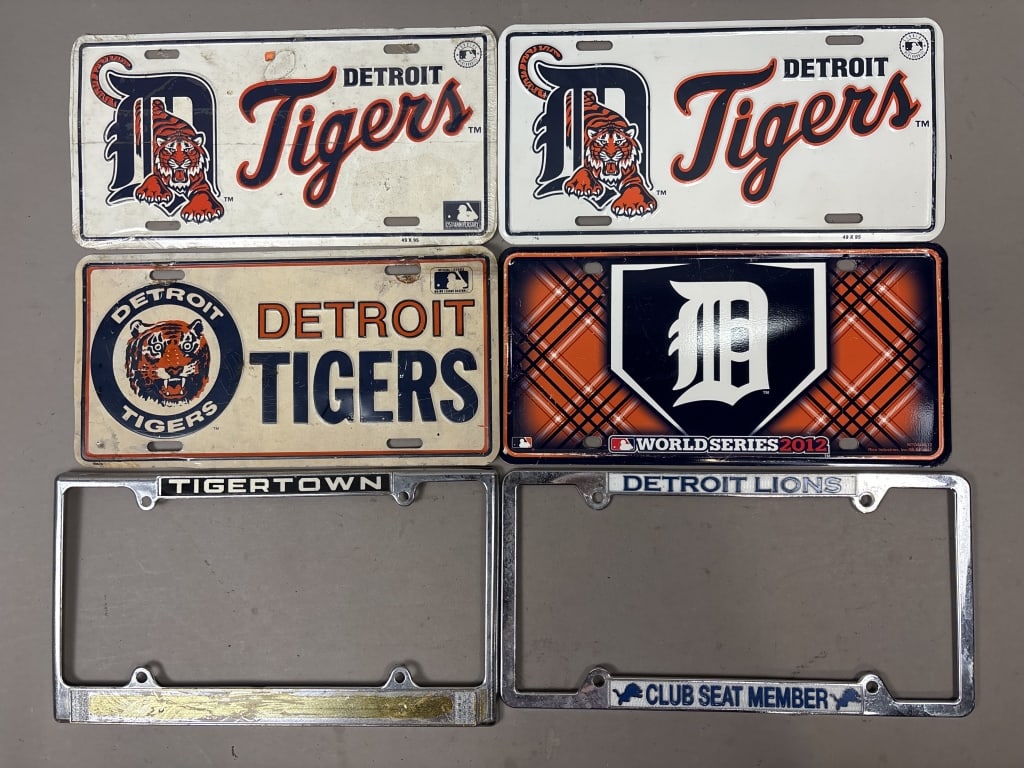 Lot of 6 Detroit Tigers License Plates & Frames: See all photos as a better idea of condition.