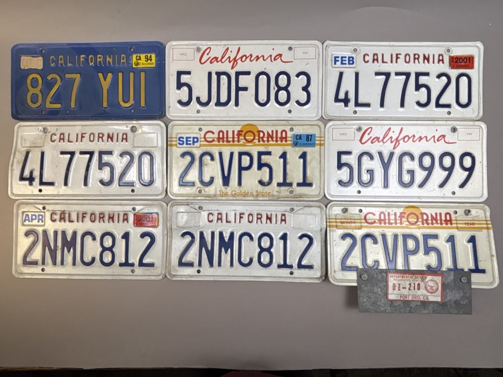 Lot 9 California 80s 90s 2000s License Plates Plates: See all photos as a better idea of condition.