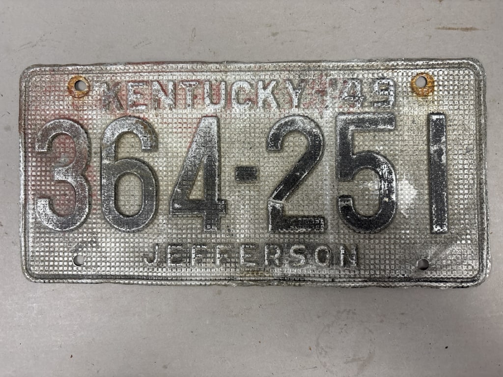 1949 Kentucky Jefferson 364-251 License Plate: See all photos as a better idea of condition.