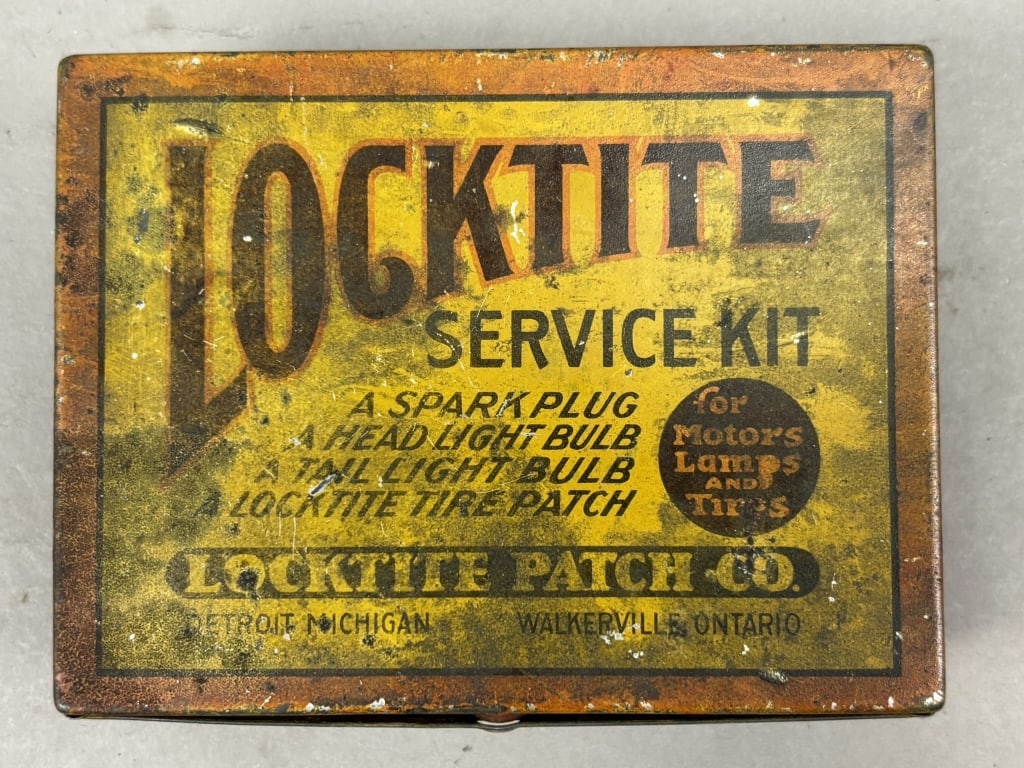 Locktite Service Kit Metal Patch Can Detroit Mich: Has some neat contents as shown including sparkplug, lamp & more.