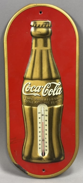 1937 Coca Cola Tin Gold Bottle Coke Thermometer (1 of 8)