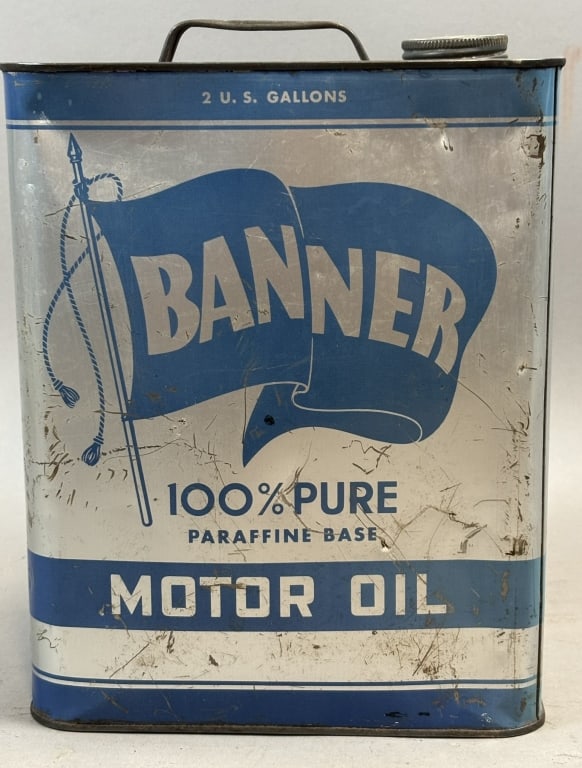 Rare Banner 2 Gallon Motor Oil Metal Can: See all photos.