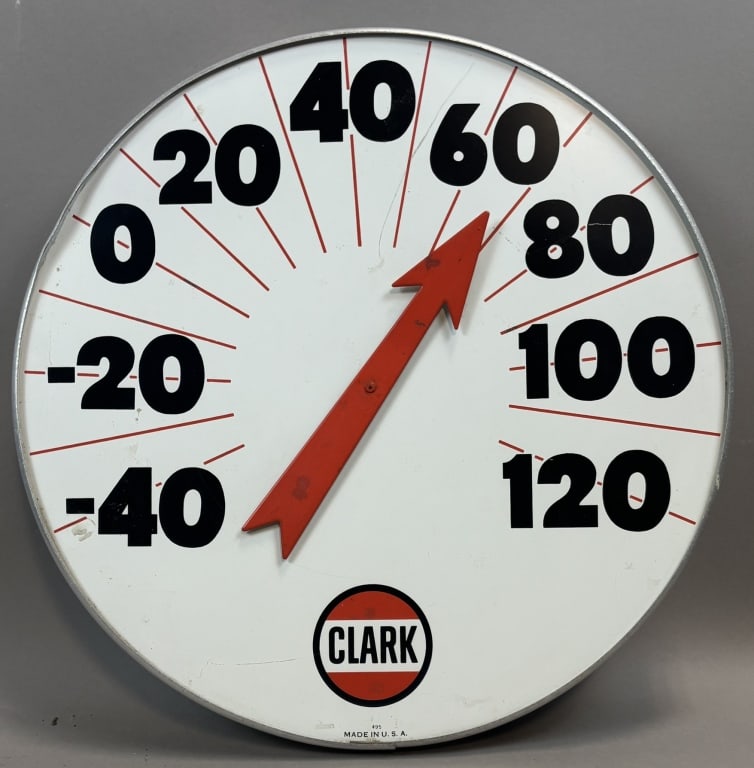 Clark Service Station 18" Metal Thermometer WORKS (1 of 8)