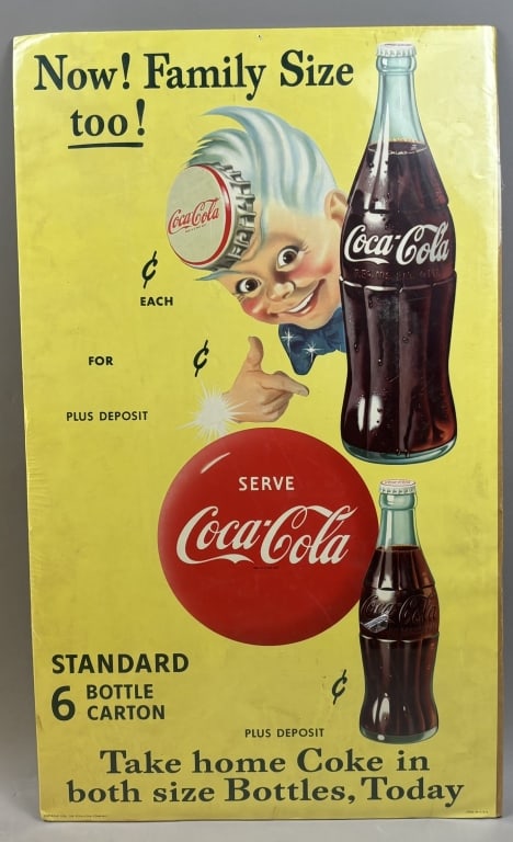 1955 Coca Cola 6 Carton Sprite Boy Paper Sign: Great original poster 16" wide.