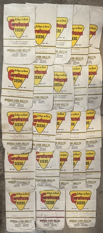 Lot 50s 23 Ceretana Seeds Montana Flour Canvas Bag: Great original 50lb canvas bags. 2 variations.