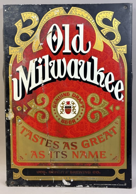 Old Milwaukee 1971 Schlitz SST Painted Metal Sign: Measures rouhgly 23" x 16"