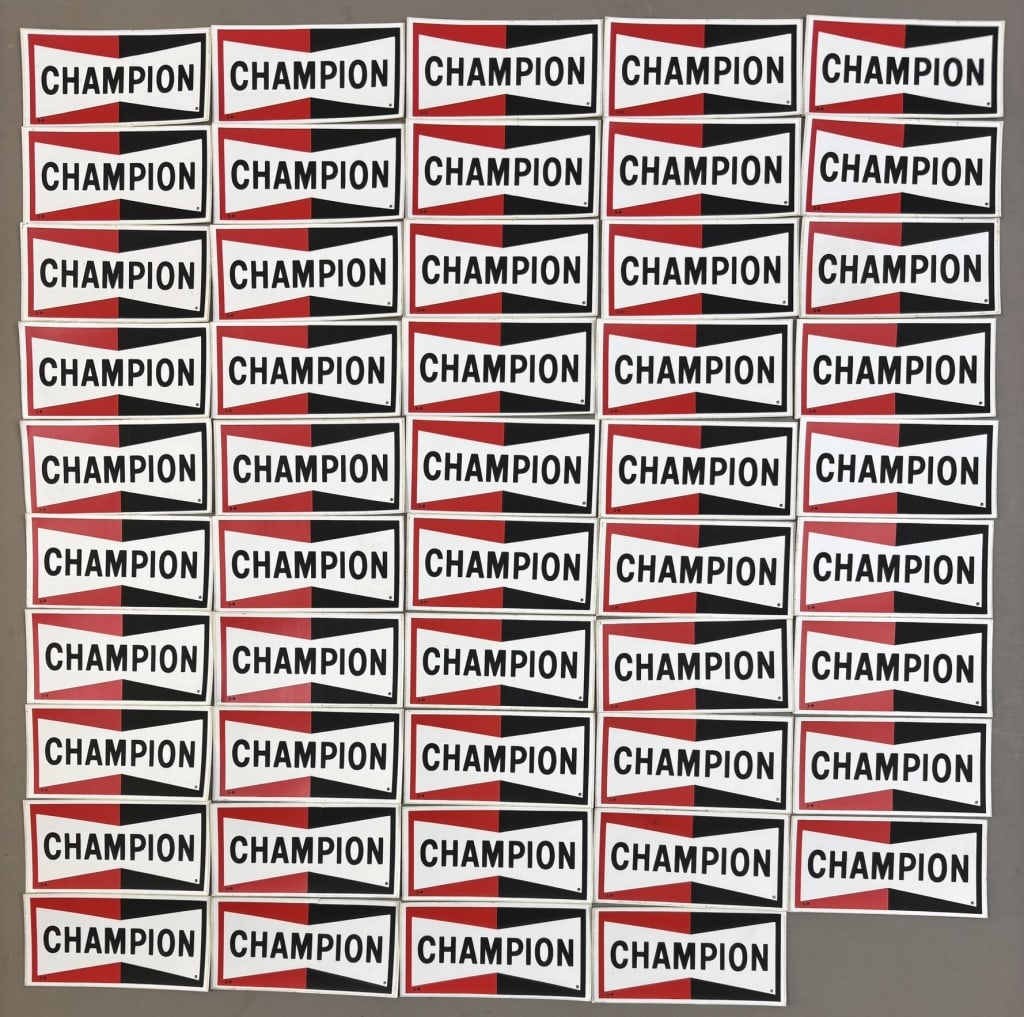 (49) Original CHAMPION Spark Plug 4" 70s Stickers: See all photos.