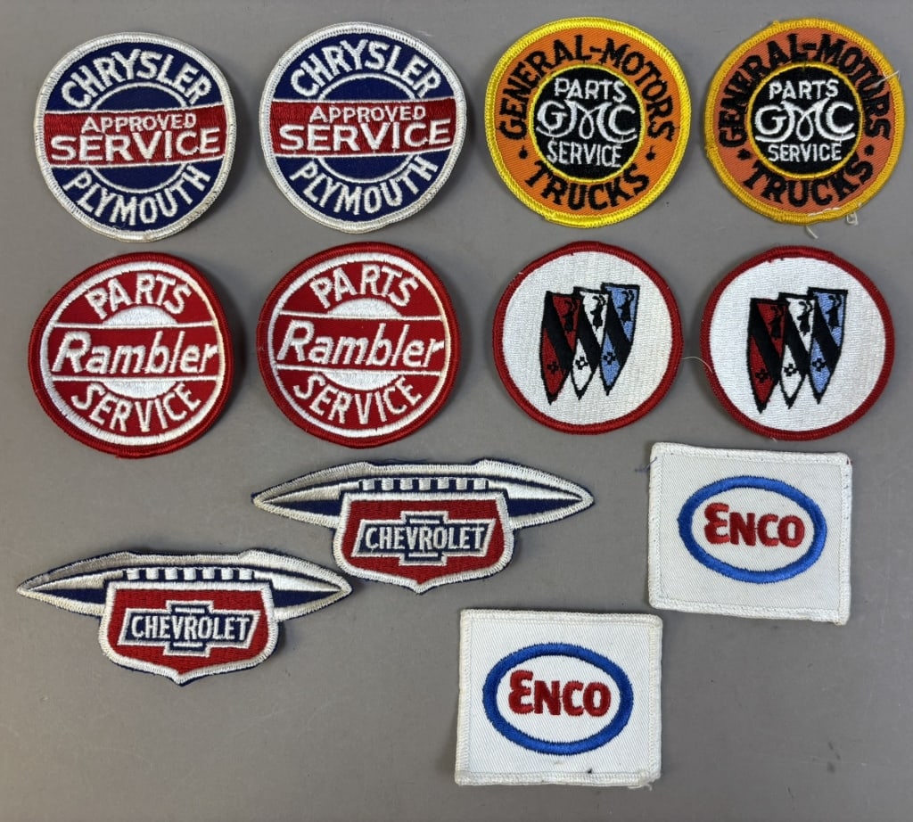 Lot 12 Chevy Rambler Enco Chrysler GMC Patches: Great original assorted lot as shown.
