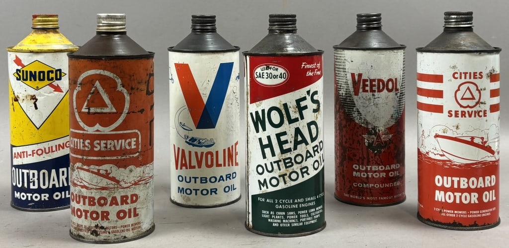 Lot 6 Cone Top Marine Outboard Quart Oil Cans (1 of 15)