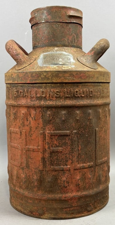 Shell Embossed 1920s 6 Gallon Motor Oil Can: See all photos