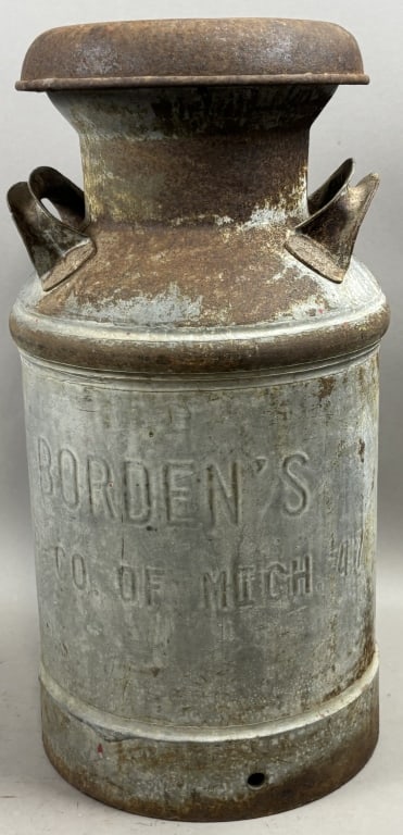 Borden's Co Michigan Embossed Milk Jug Can w Lid: See all photos