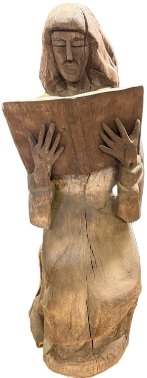 Folk Art Hand Carved Solid 57" Wood Woman Statue: Incredible carved woman. SEE ALL PHOTOS!