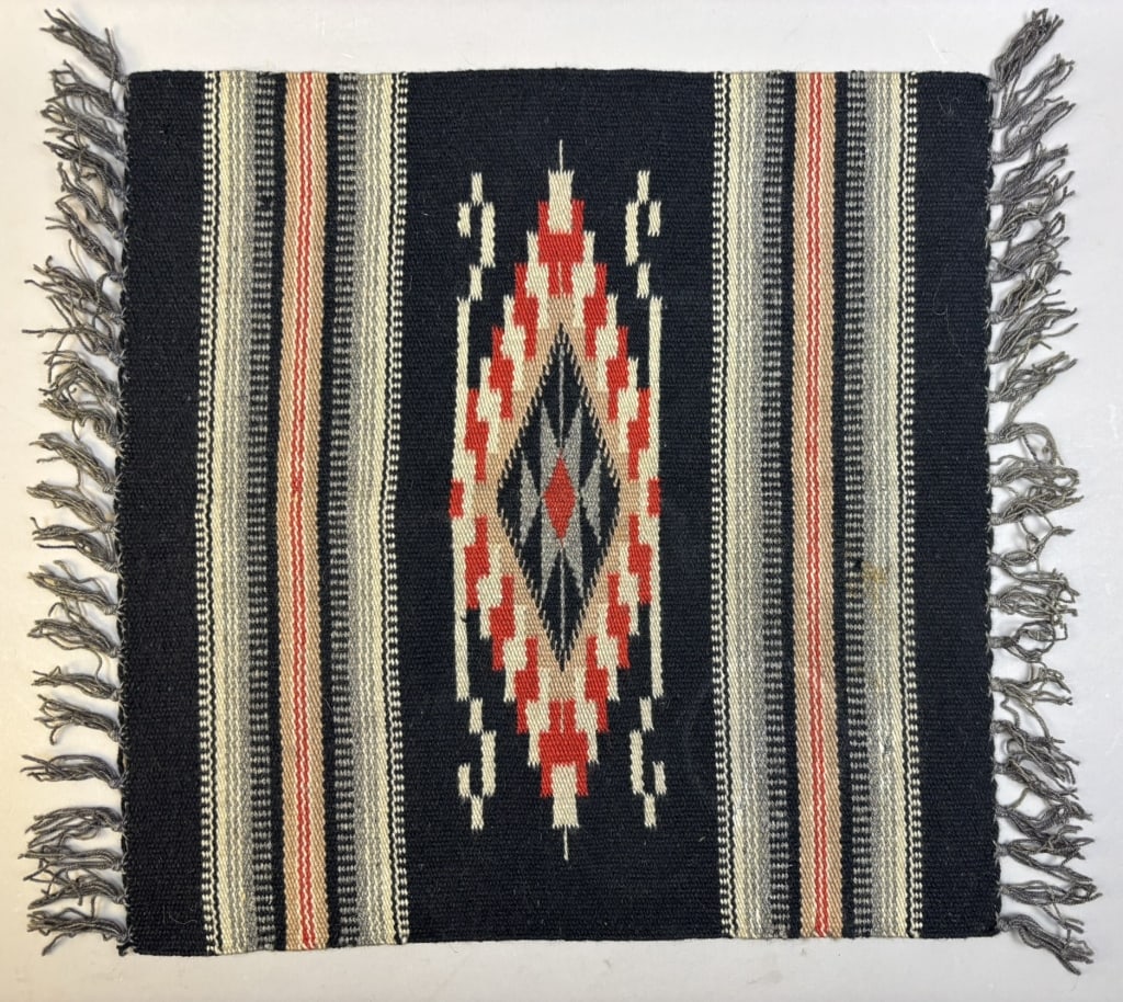 Antique Chimayo New Mexico Saddle Blanket 21"x19" (1 of 7)