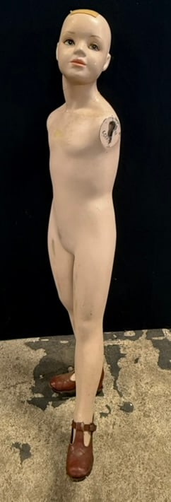 Antique 1930s Boys Store Display Mannequin 48": Missing arms as shown.
