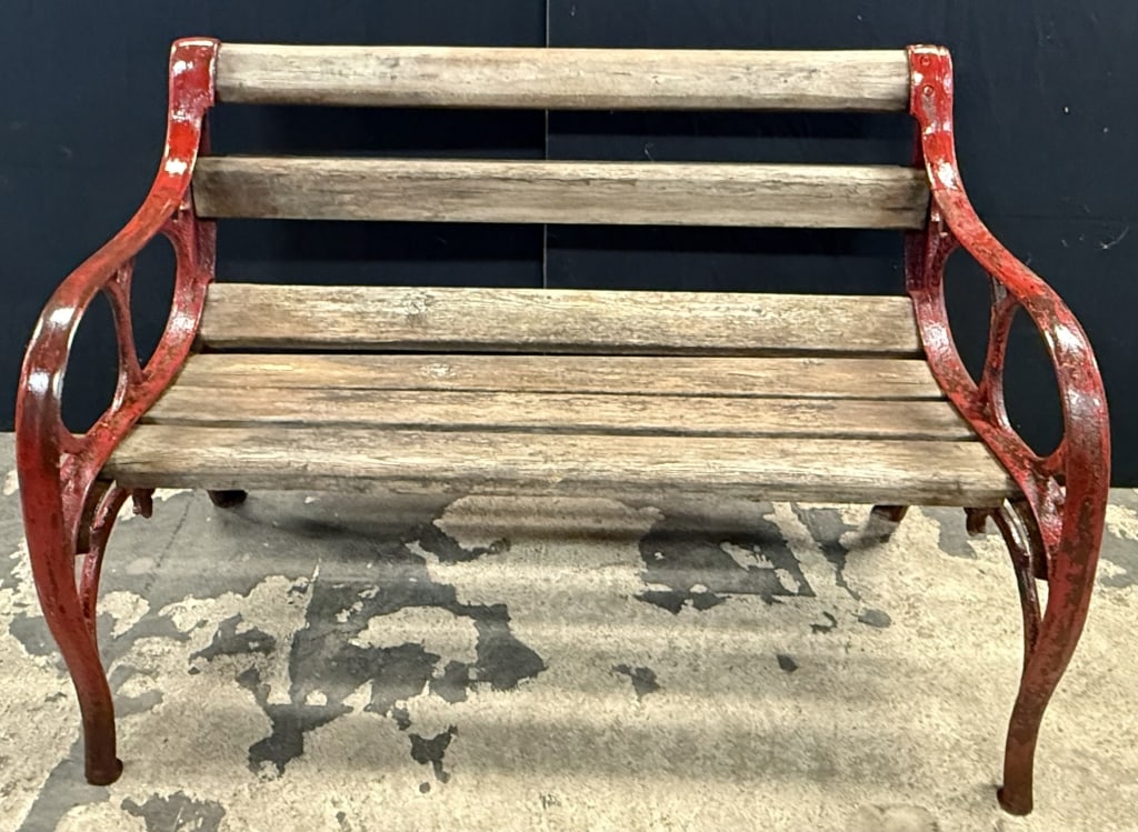 Antique Cast Iron Early 1900s Wooden Outdoor Bench (1 of 9)