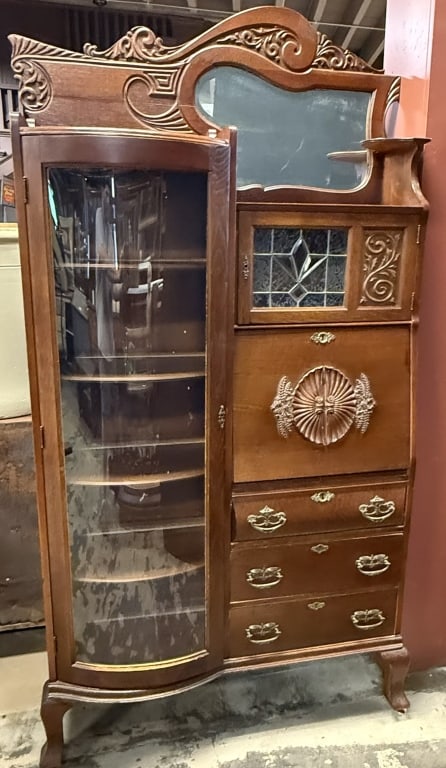 Leaded Glass 3 Drawer Flip Top Curio Cabinet (1 of 12)