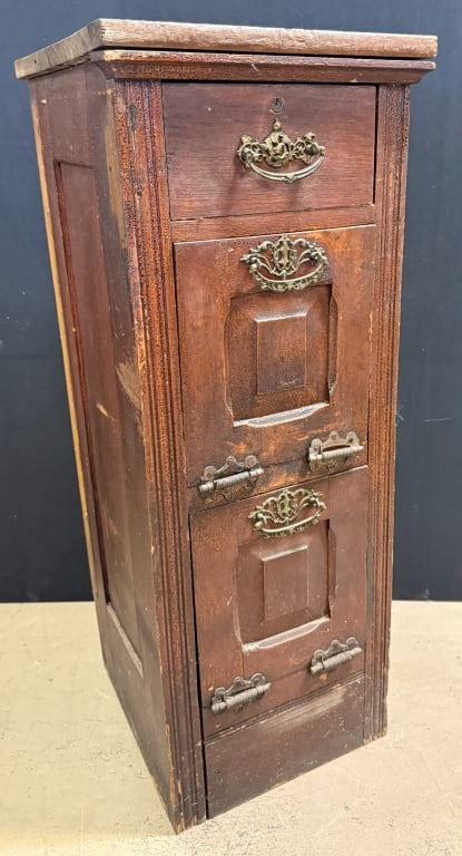 Antique Early Oak Barber Shop Sterilizer Cabinet: 38.5" tall x 15" wide x 16" deep