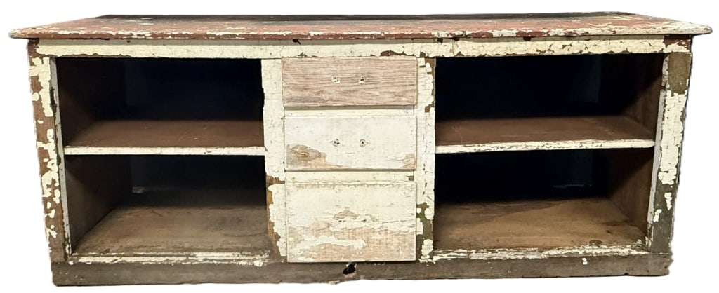 Antique Red Milk Painted Primitive Drawer Cabinet (1 of 15)