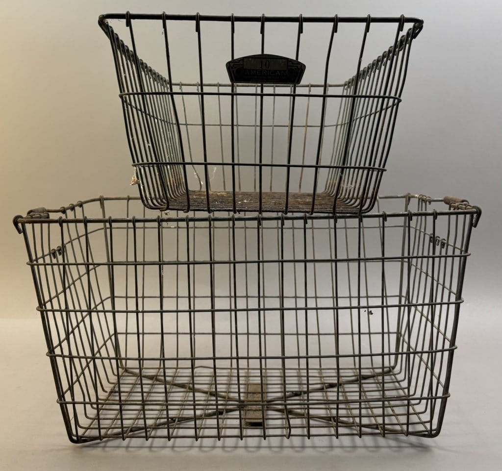 Antique American Pair General Store Wire Baskets