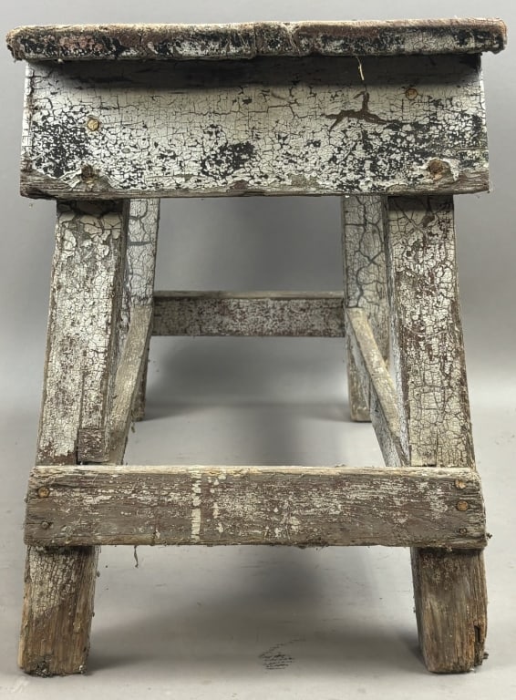 Antique Primitive Painted White Milking Stool - 2