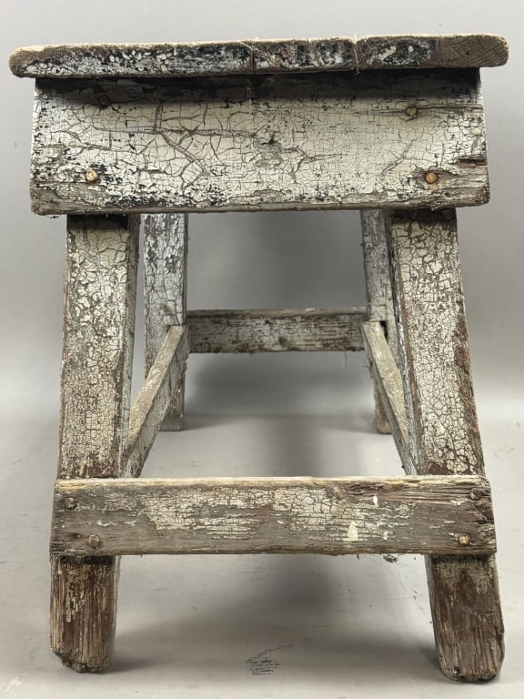 Antique Primitive Painted White Milking Stool - 4